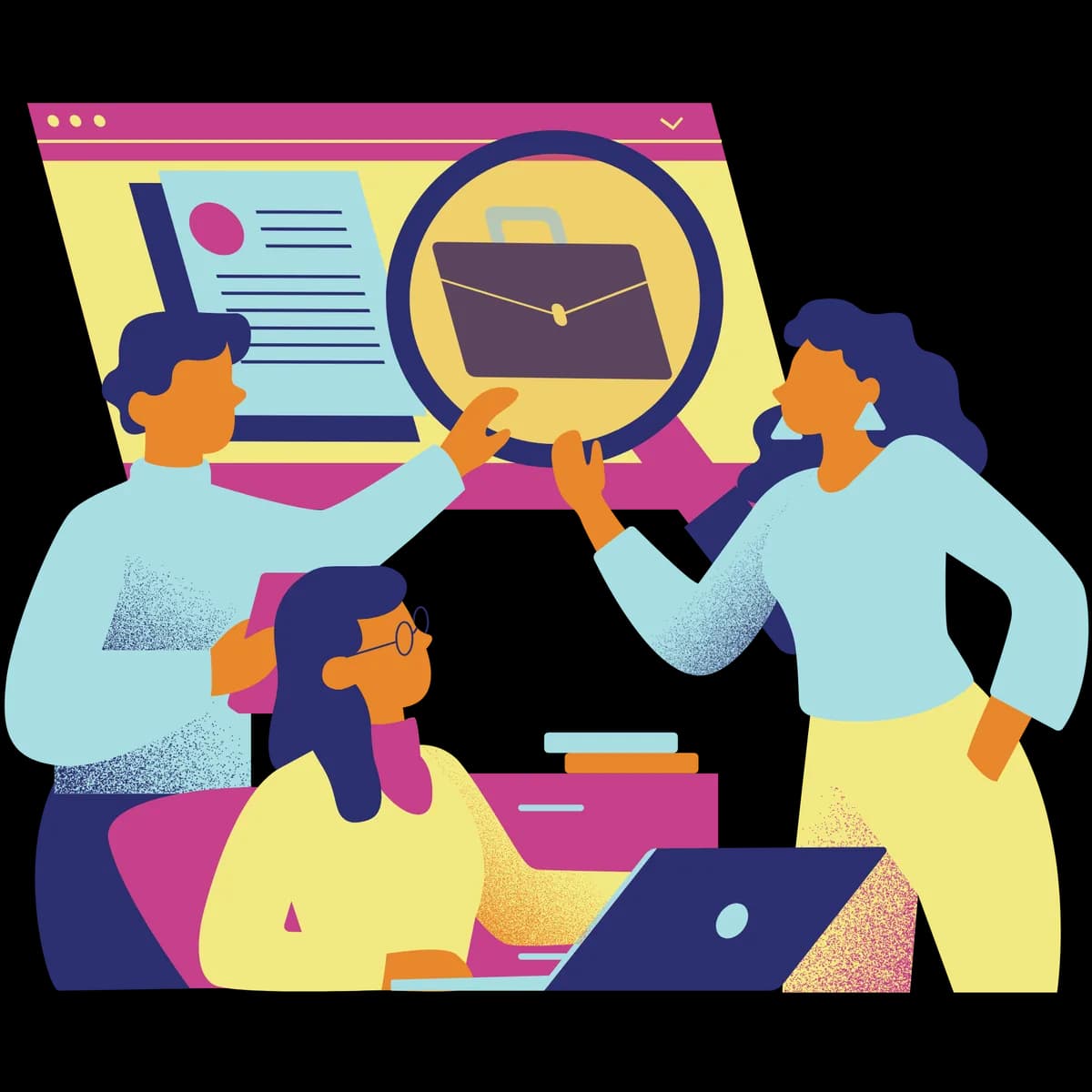 Illustration of a team searching for the right job match